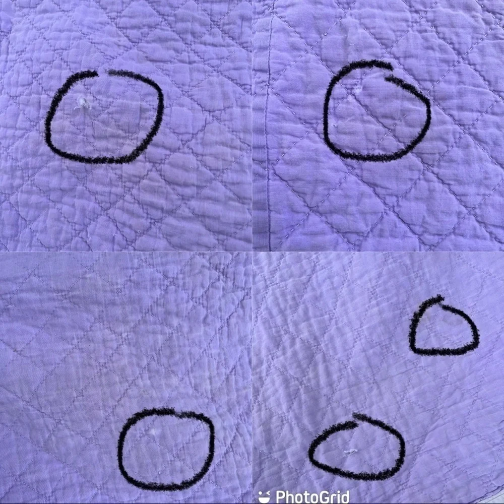 VTG Embroidered Lily Pad Floral Hand Stitched Quilt Lavender White Unique FLAWS